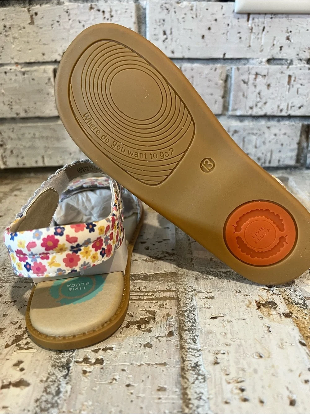 Livie & Luca Pink Floral Posey Classic Sandals w/Multicolor Flower Print 12 NIB